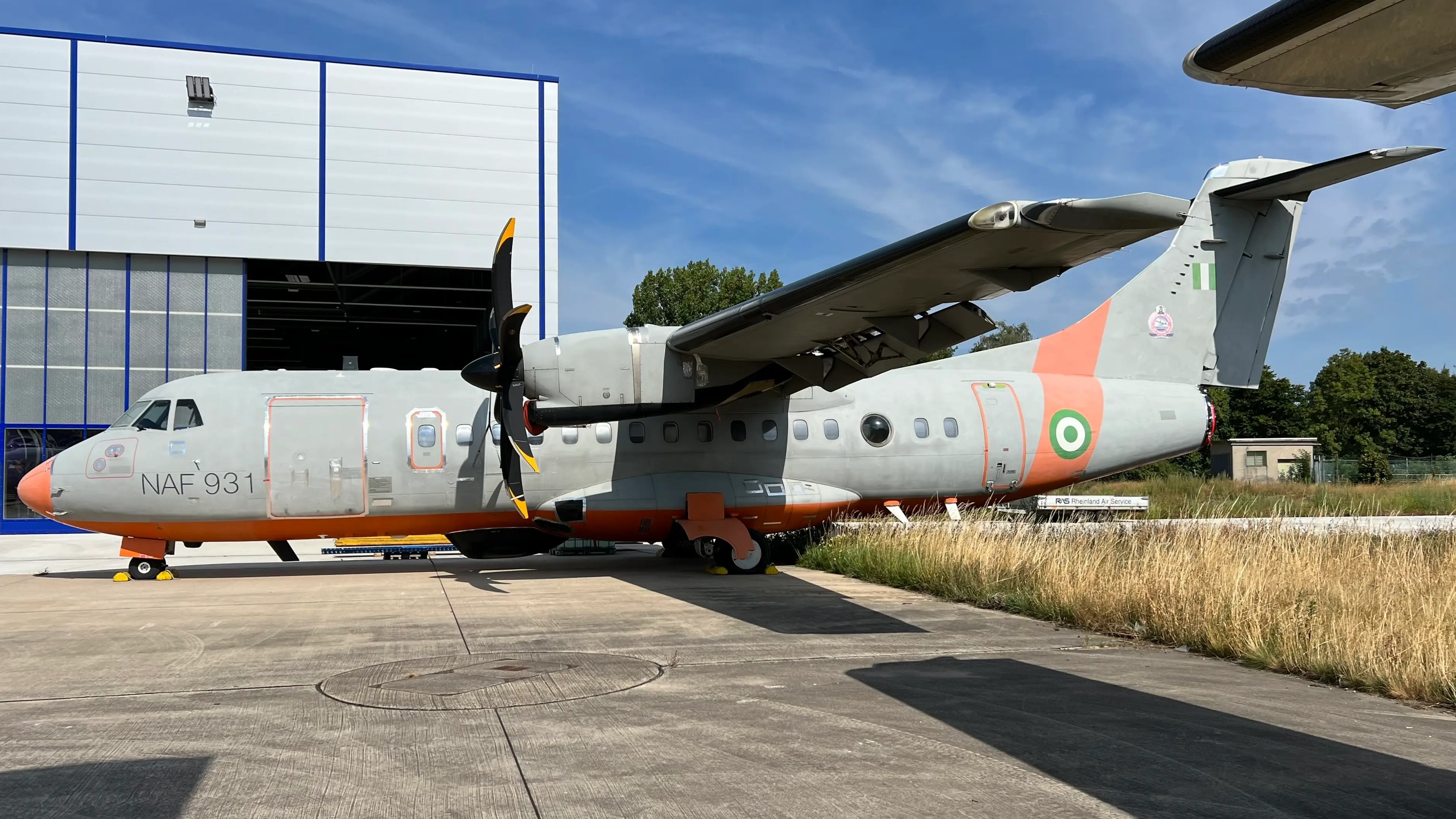 A Nigerian Air Force ATR-42 maritime patrol aircraft on an apron